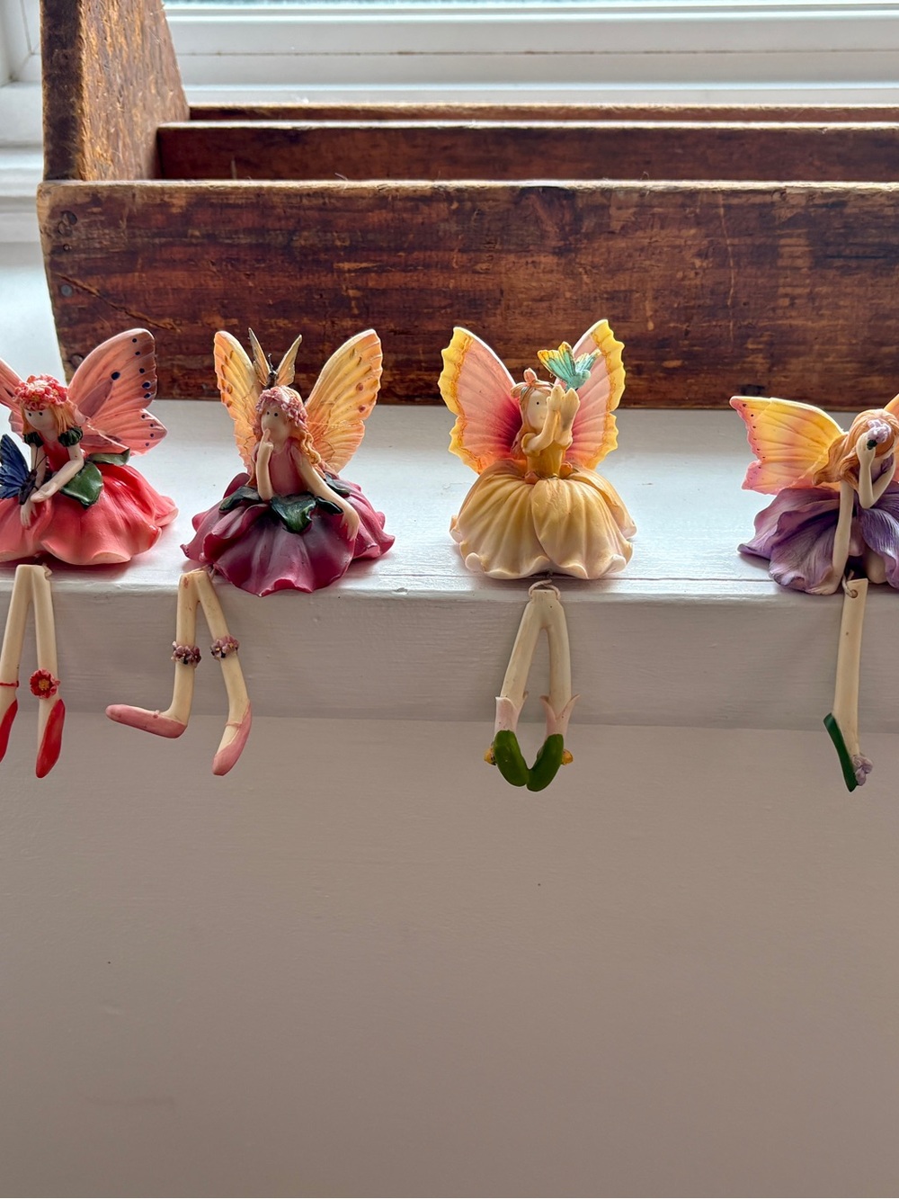 Set of 6 Vintage 90s Sitting Fairy Figurines in Pink, Red, Yellow & Purple